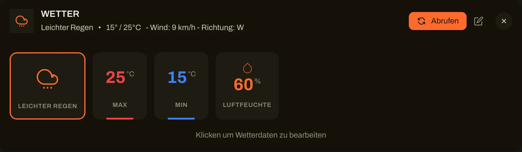 Automatisch befüllter Wetterblock im Tagesbericht