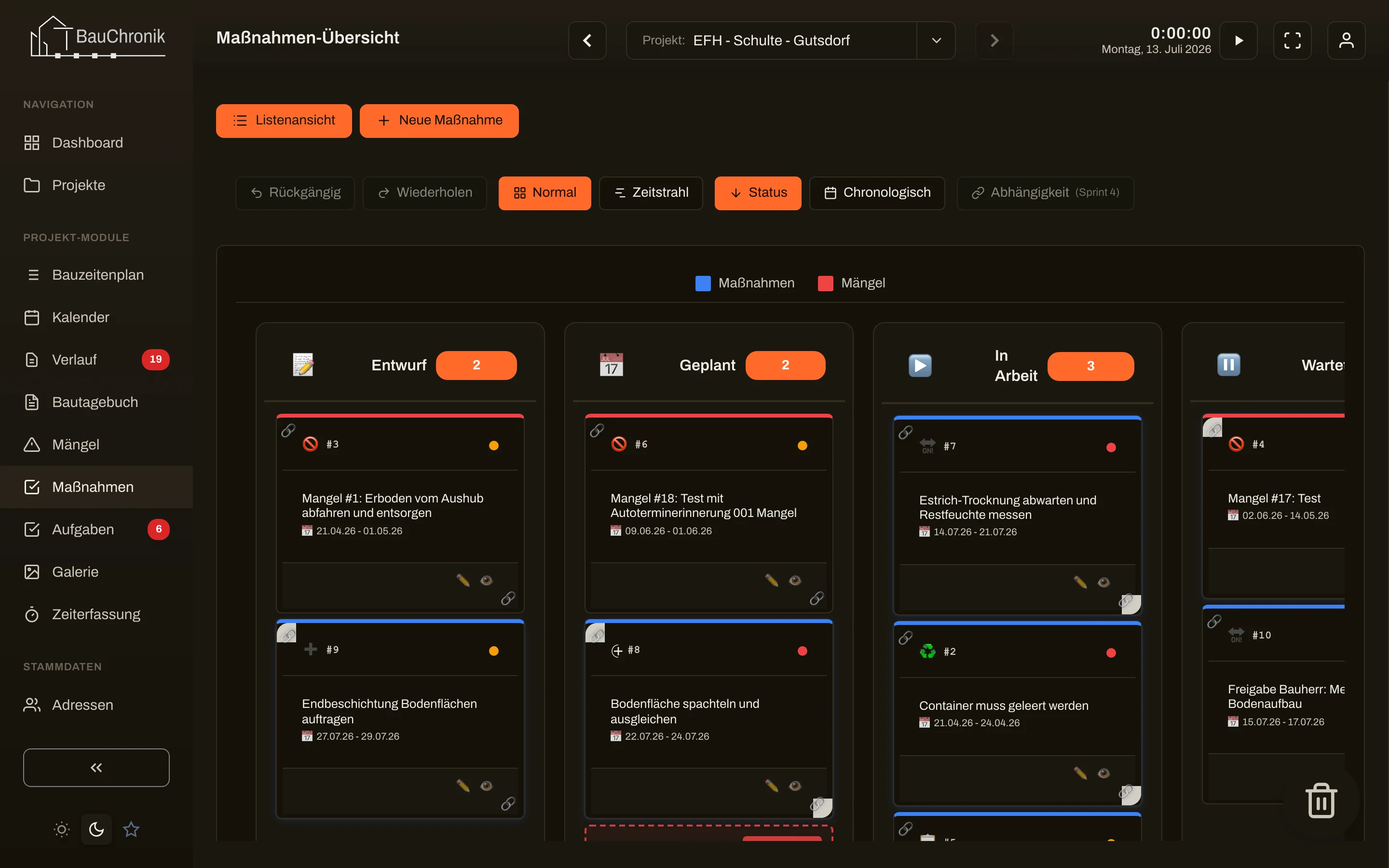 Maßnahmen-Kanban mit Statusspalten